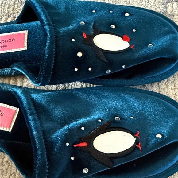 Kate Spade Jolie Teal Penguin Embroidered with blings Slippers/mule/clog 9B NWOT - Picture 3 of 9